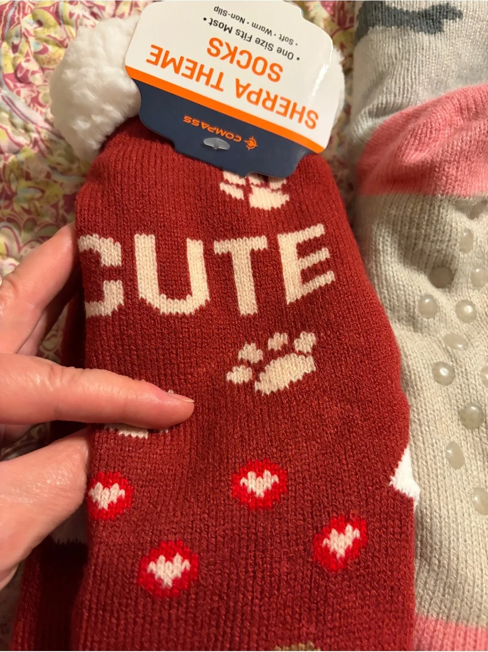 Ladies Sherpa Dog Themed Cozy Socks in Red, Gray, Pink *2 Pair*